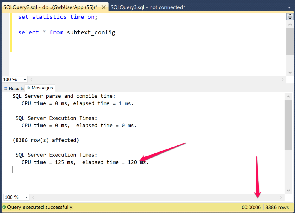 sql query time