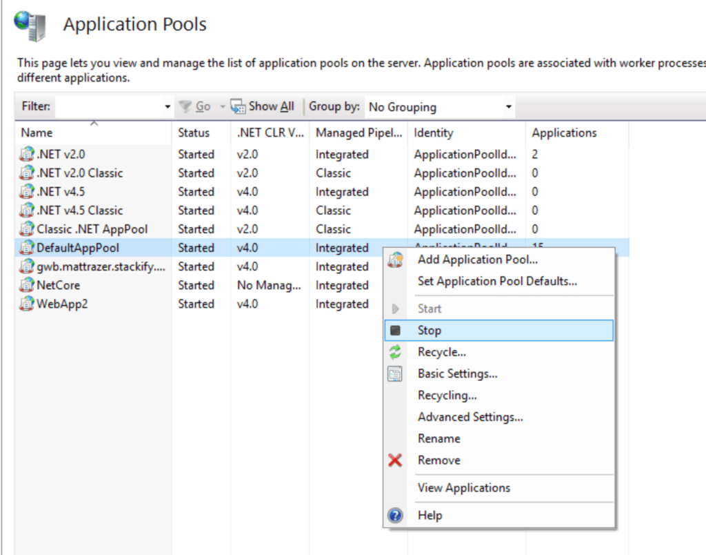 application pools