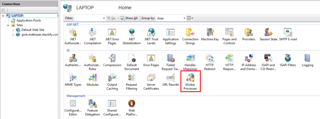 iis manager click worker processes