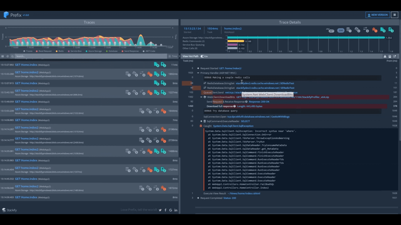 Prefix v3.0 Trace Calls Screenshot