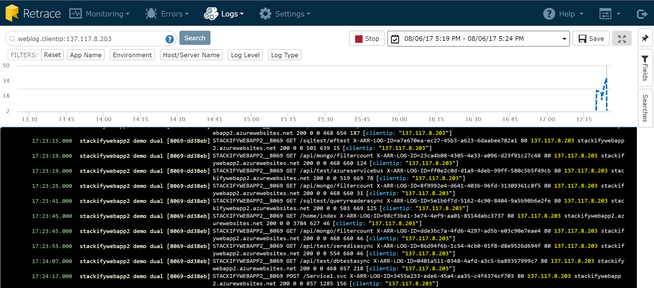 Tail Web Logs Multiple Servers via Retrace