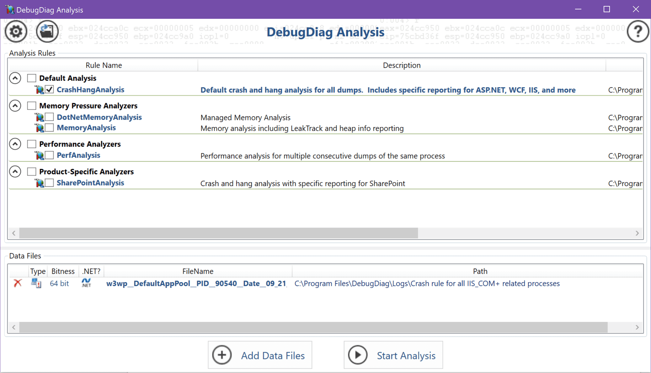 w3wp crash debug diagnostic