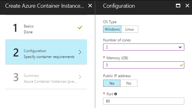 The Container Instance will now be created. When it is done, you can find an IP address in its overview in the Azure Portal.