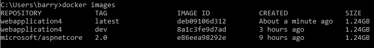 This results in a list of local docker images, look like this.