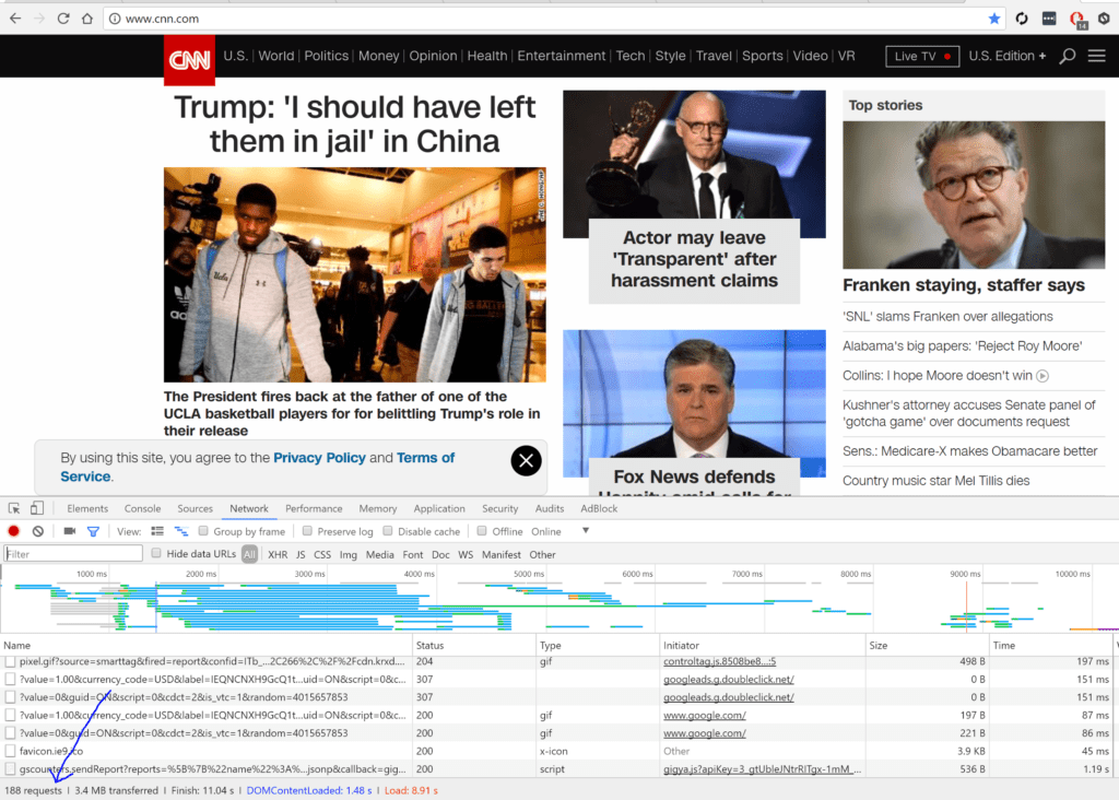 CNN screenshot to show page load time