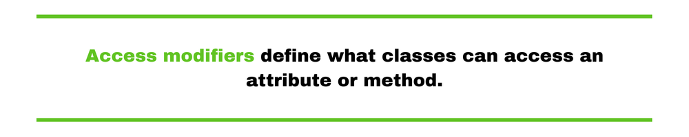 Access modifiers define what classes can access an attribute or method.