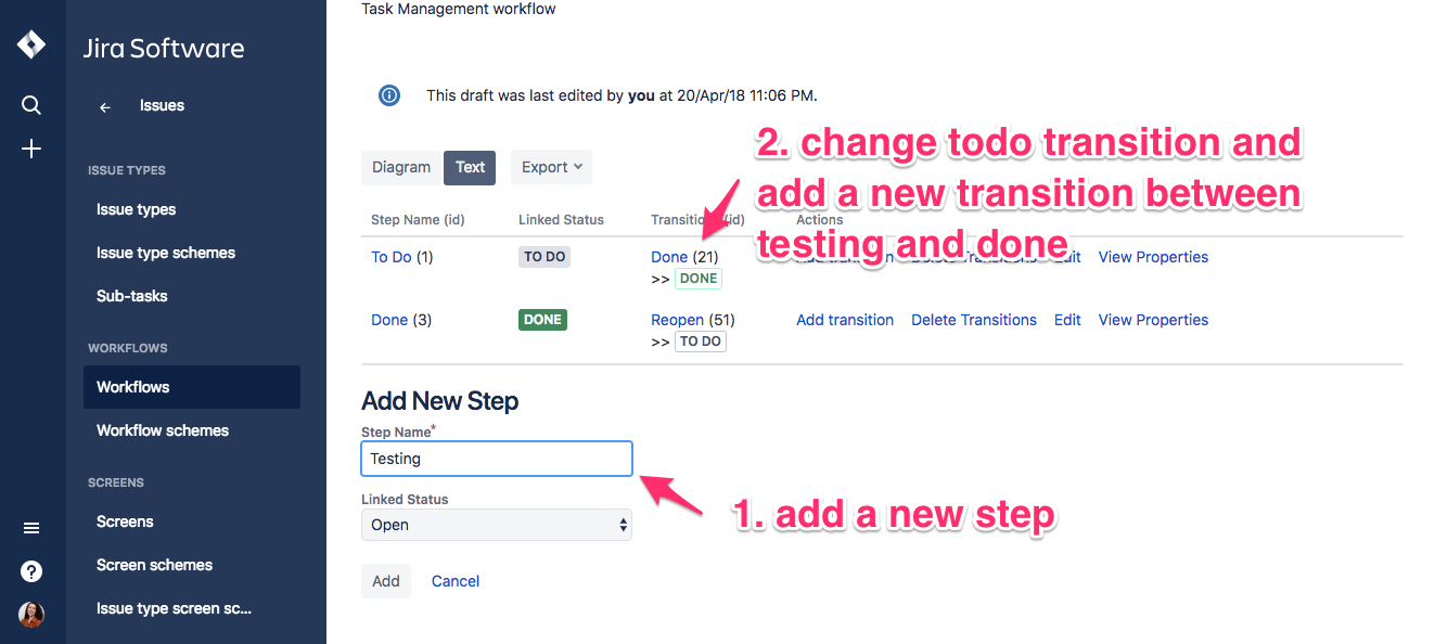adding a testing step to the Jira workflow