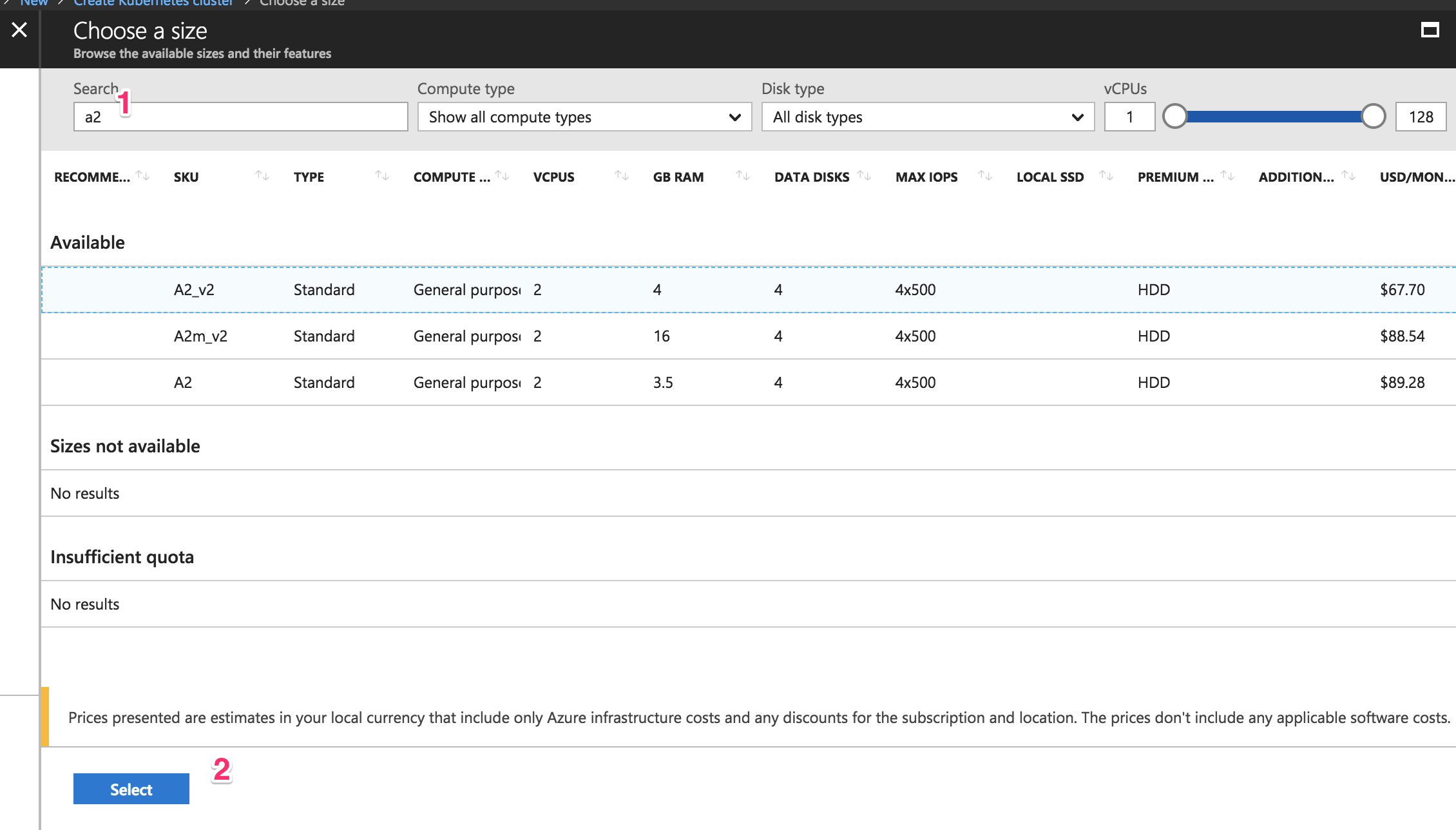 AKS Azure Node Size