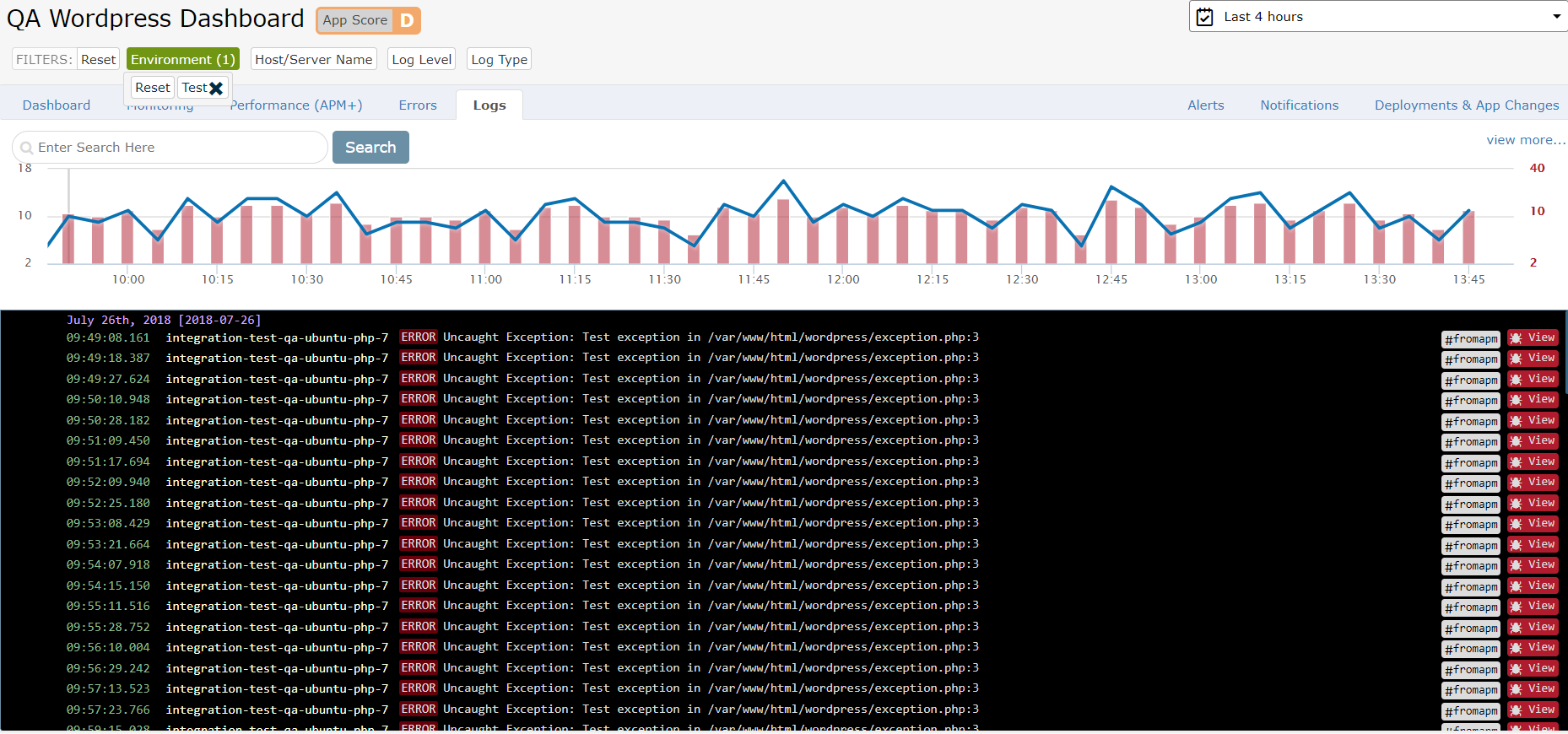 screenshot of the Retrace log viewer