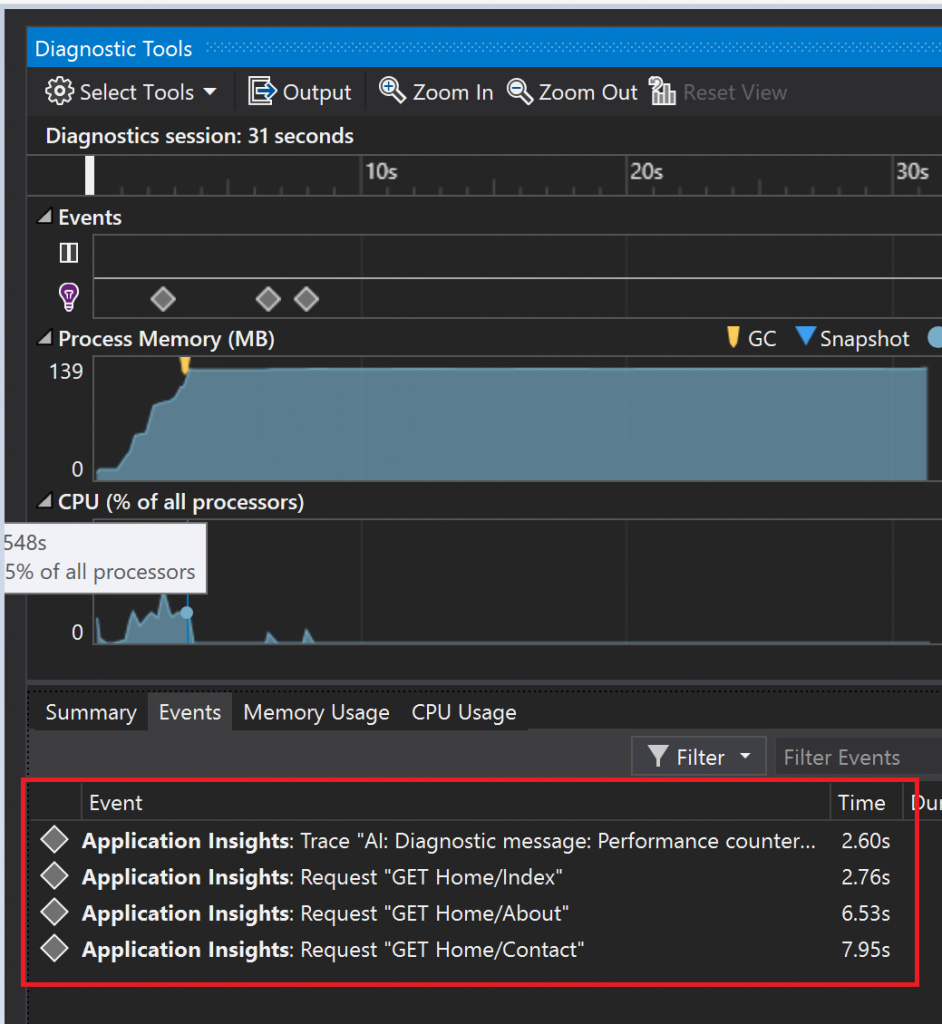 Click a few links on the top of the application (such as About and Contact) and then head back to Visual Studio. 