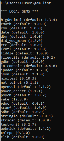 Ruby Gem List Windows