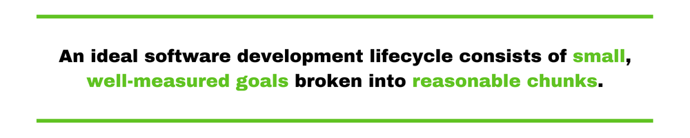 An ideal software development lifecycle consists of small, well-measured goals broken into reasonable chunks.