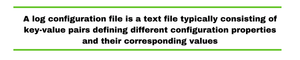 A log configuration file is a text file typically consisting of key-value pairs defining different configuration properties and their corresponding values
