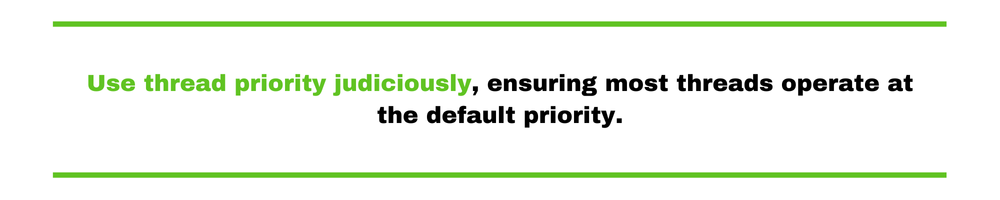 Use thread priority judiciously, ensuring most threads operate at the default priority.